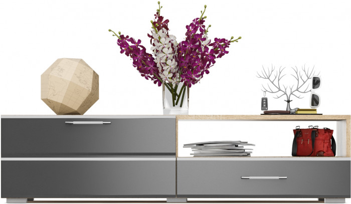 Тумба под ТВ Ларго 1, корпус дуб сонома/фасады МДФ графитово-серый глянец