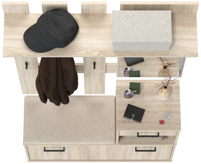 Лира ГК Прихожая 1 2-0714+2-3814 Тумба под обувь + Вешалка с зеркалом, дуб сонома