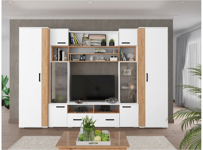 Гостиная Оскар-18, композиция 2, белый/крафт золотой