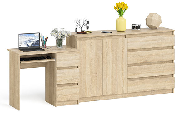 Мори компьютерный стол МС-6 правый + Комод МК1600.1, дуб сонома