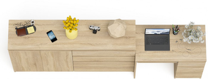 Мори компьютерный стол МС-6 правый + Комод МК1600.1, дуб сонома