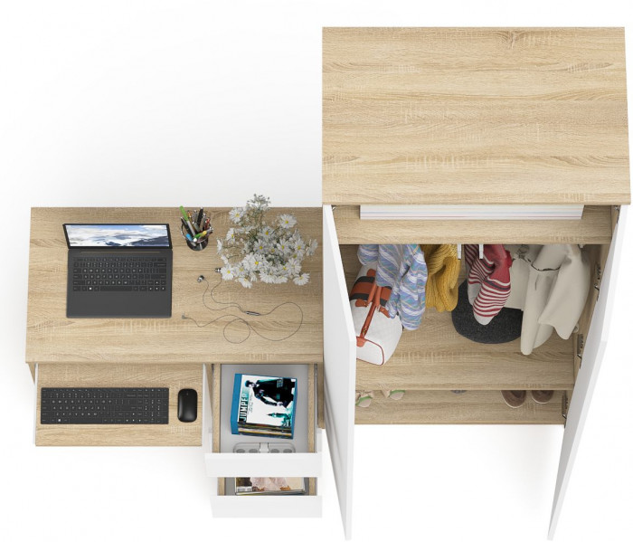 Мори компьютерный стол МС-6 правый + Шкаф МШ800.1, дуб сонома/белый