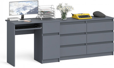 Мори Стол компьютерный МС-1 правый + Комод МК1200.6, цвет графит, ШхГхВ 210,4х50х76,6 см., выдвижной ящик справа, НЕ универсальная сборка