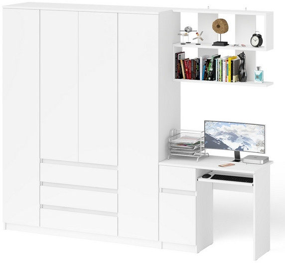 Мори Стол компьютерный МС-1 правый + Шкаф МШ1600.1 + Полка 900, цвет белый, ШхГхВ 250,4х50,4х209,6 см., НЕ универсальная сборка