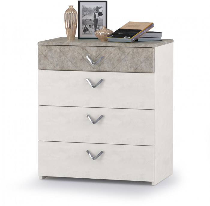 Амели Комод 13.106 + Стол туалетный 12.48 + Зеркало, цвет шёлковый камень/бетон чикаго беж, ШхГхВ 130х41,3х145 см., универсальная сборка