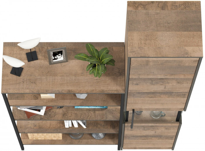 Трувор 13.151.01 Стеллаж + 13.205 Шкаф-пенал с витриной, дуб гранж песочный/интра