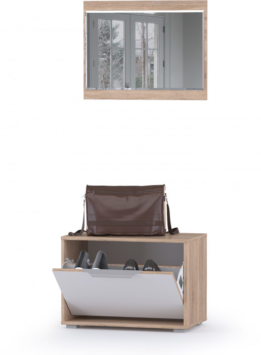 Куба Прихожая 2, обувница 13.58 + Зеркало, цвет дуб сонома/белый премиум, ШхГхВ 65х38,3х180 см.