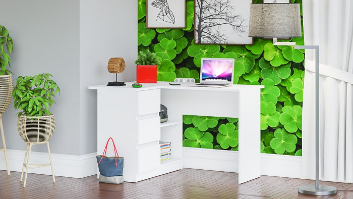 Мори Стол компьютерный МС-16 левый, цвет белый, ШхГхВ 124,4х84,9х76,6 см., выдвижные ящики слева, НЕ универсальная сборка