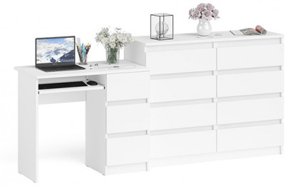 Мори Стол компьютерный МС-6 правый + Комод МК1200.8, цвет белый, ШхГхВ 210,4х50х94 см., выдвижные ящики справа, НЕ универсальная сборка
