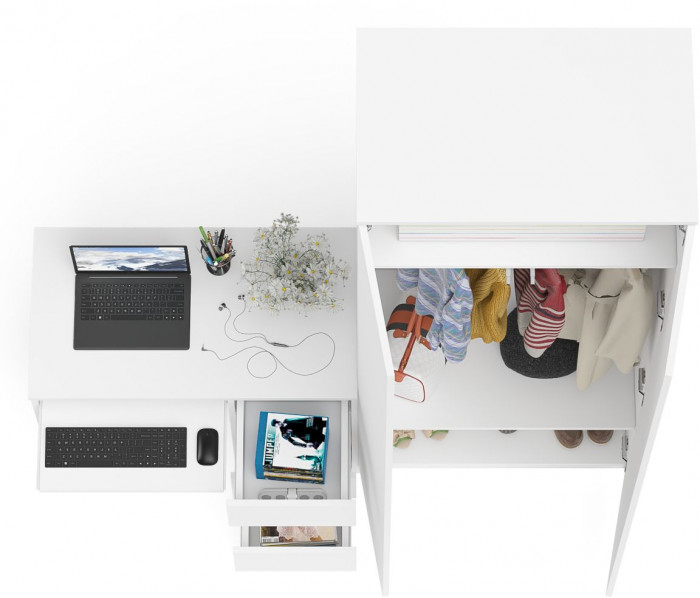 Мори Стол компьютерный МС-6 правый + Шкаф МШ800.1, цвет белый, ШхГхВ 170,4х50,4х209,6 см., выдвижные ящики справа, НЕ универсальная сборка