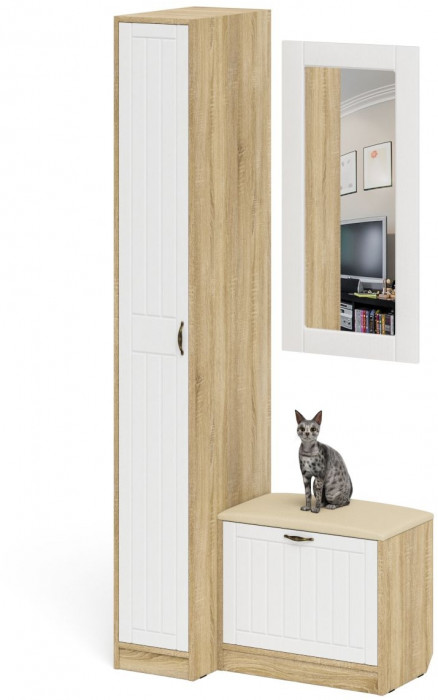 Прихожая П-6 Компоновка № 40, дуб сонома/фасады МДФ белое дерево фрезеровка прованс