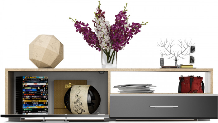 Тумба под ТВ Ларго 1, корпус дуб сонома/фасады МДФ чёрный глянец