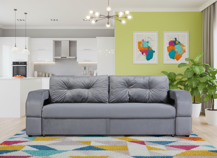 Диван-еврокнижка Манчестер, пружинный блок, 160х195, подсветка, велюр серый