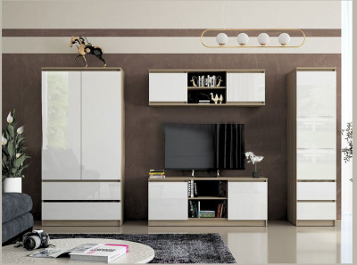 Модульная гостиная Челси сонома/белый глянец (Дуб Сонома, Белый глянец)