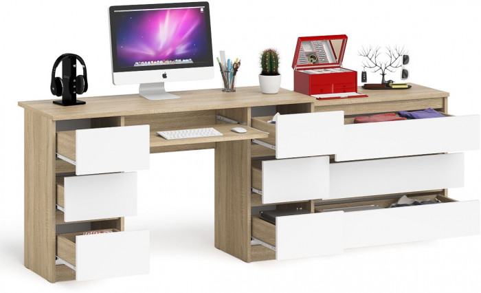 Мори компьютерный стол МС-2 + Комод МК800.1, дуб сонома/белый