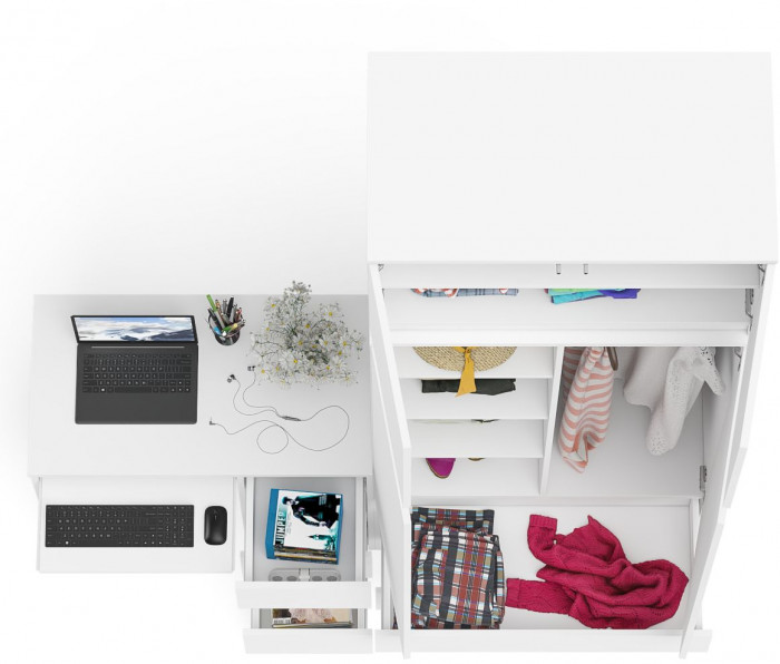 Мори компьютерный стол МС-6 правый + Шкаф МШ900.1 + Антресоль МА900.1, белый