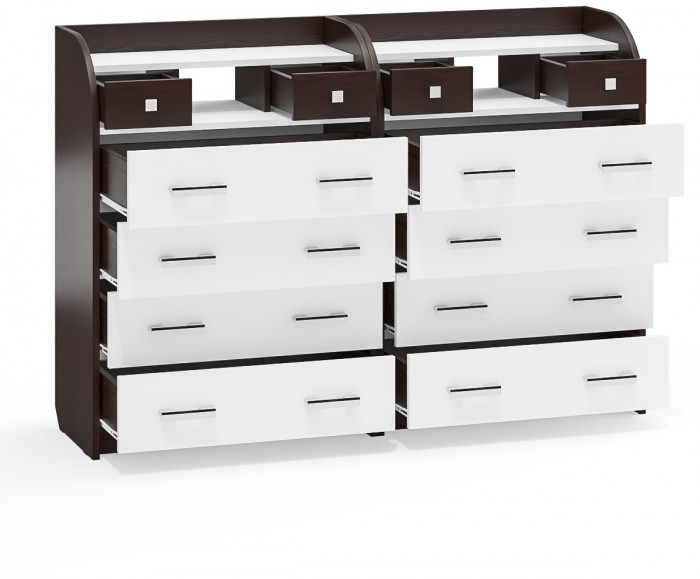Два комода С-МД-К6 (Шесть), цвет венге/белый шагрень, ШхГхВ 160х43х110 см., 6 ящиков