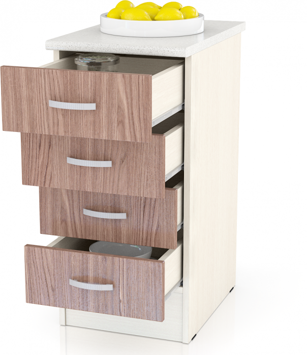 Кухня Мери ШН4Я400 Стол с 4 ящиками 40 см., цвет дуб/ясень шимо тёмный, ШхГхВ 40х60х85 см., универсальная дверь (столешница № 130 сахара белая)