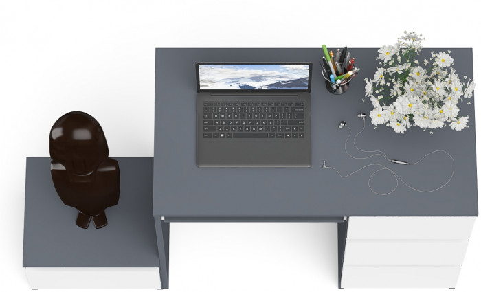 Мори компьютерный стол МС-6 правый + Тумба ТМП400.1, графит/белый