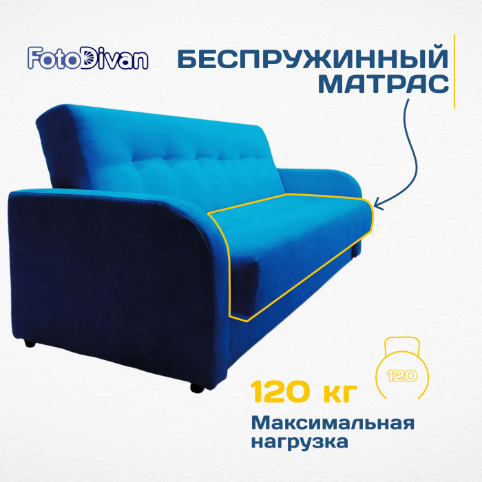 Раскладной диван-кровать, прямой, книжка, цвет синий, велюр, Лондон Люкс 140