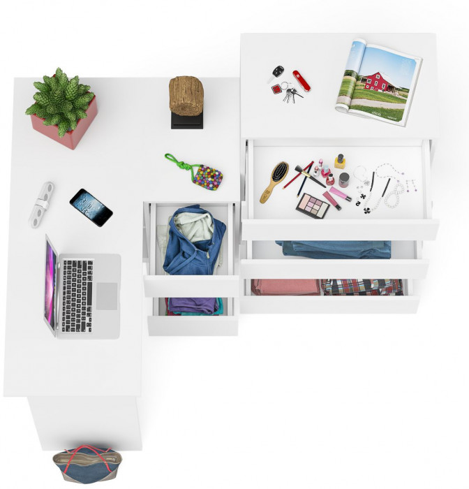 Мори компьютерный стол МС-16 правый + Комод МК700.5, белый