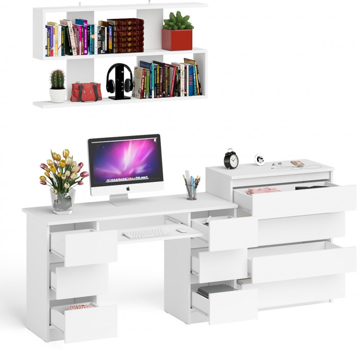 Мори компьютерный стол МС-2 + Комод МК800.4 + Полка 1200, белый