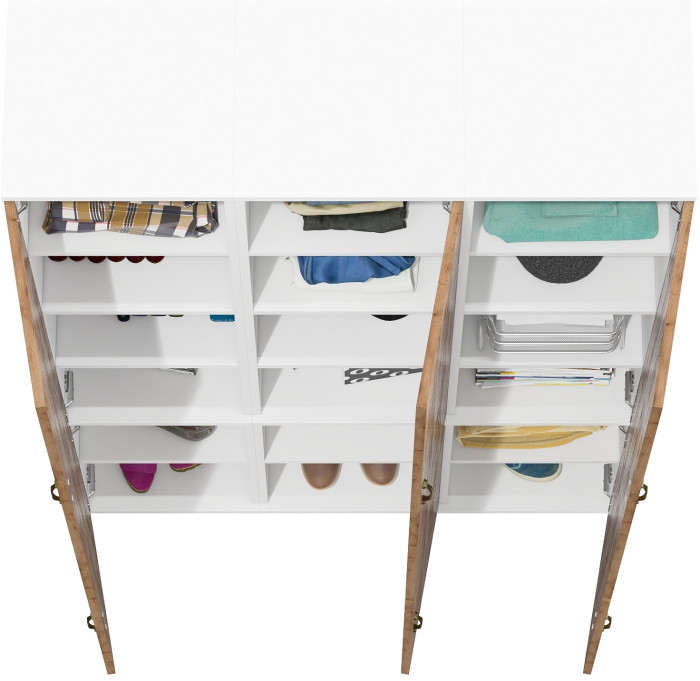 Лидер-8 Пенал МД 22Б 3 шт., цвет белый шагрень/крафт золото, ШхГхВ 120х37,5х190 см., универсальная сборка