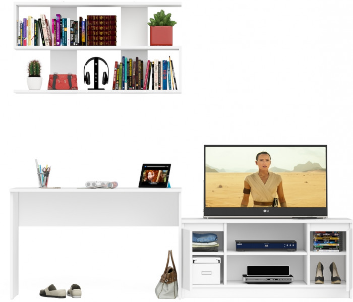 Мори Стол письменный МСП1200.1 + Тумба МТВ1200.1 + Полка 1200, цвет белый, ШхГхВ 240,8х50х209,6 см., универсальная сборка