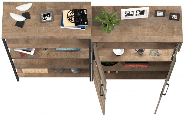 Трувор 13.151.01 Стеллаж + 13.306 Комод с витриной, дуб гранж песочный/интра