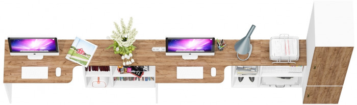 Лидер-8 Стол + Стол + Пенал МД 23Б, белый шагрень/крафт золото