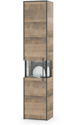 Трувор 13.205 Шкаф-пенал с витриной, цвет дуб гранж песочный/интра, ШхГхВ 44,8х37х210 см., есть светодиодная подсветка, универсальная сборка