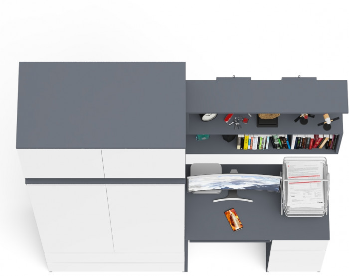 Мори компьютерный стол МС-1 правый + Шкаф МШ900.1 + Антресоль МА900.1 + Полка 900, графит/белый