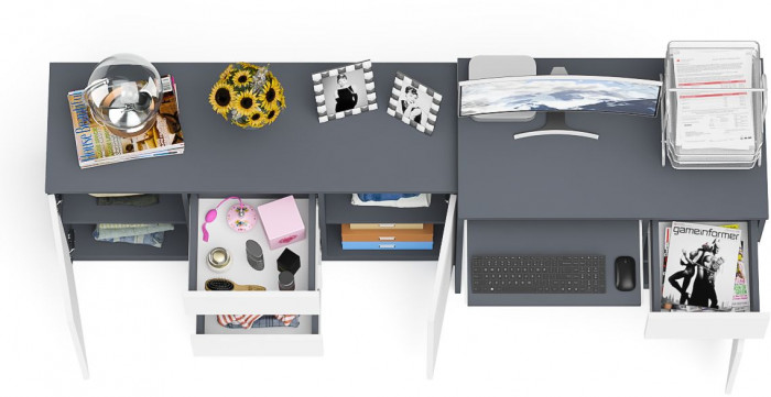 Мори Стол компьютерный МС-1 правый + Комод МК1200.3, цвет графит/белый, ШхГхВ 210,4х50х76,6 см., выдвижной ящик справа, НЕ универсальная сборка