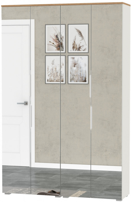 Октава 13.338 Шкаф для одежды + 13.338 Шкаф, цвет белый шагрень/дуб крафт золотой/фасады МДФ белый шагрень и зеркало, ШхГхВ 128,8х35,3х197,6 см.