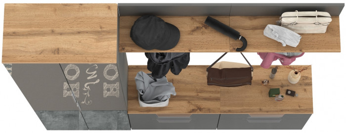 Октава Прихожая 32, цвет серый графит/дуб крафт золотой/фасады МДФ серый графит, ШхГхВ 194,2х35,4х197,6 см., универсальная сборка