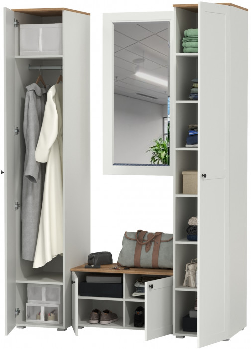 Остин Прихожая 36, цвет белый шагрень/дуб крафт золотой, ШхГхВ 160х54,3х229,6 см., универсальная сборка