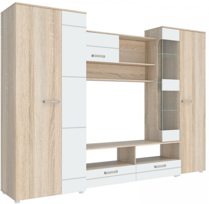 Гостиная Флоренция 5, Дуб сонома светлый / Белый глянец