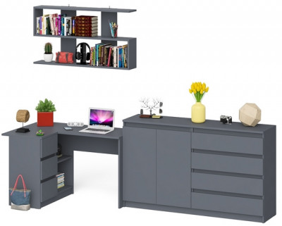 Мори компьютерный стол МС-16 левый + Комод МК1600.1 + Полка 1200, графит