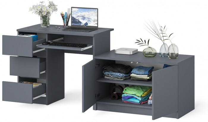 Мори компьютерный стол МС-6 левый + Тумба МА900.1, графит