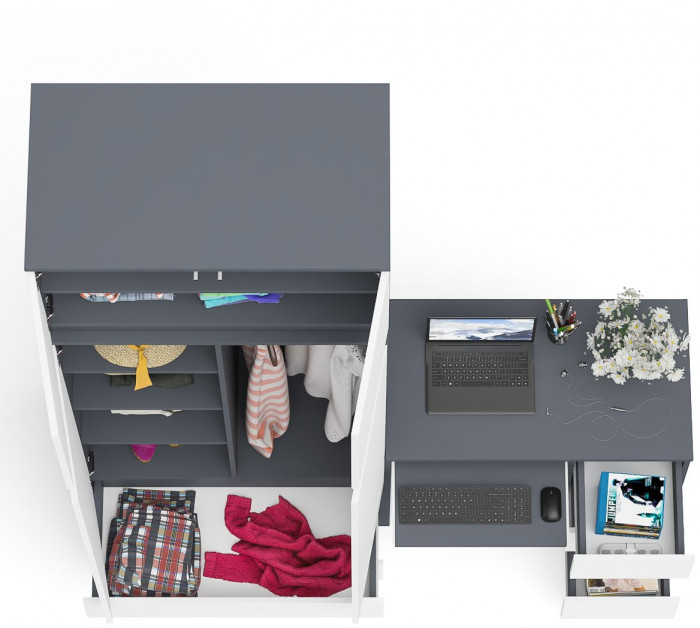 Мори компьютерный стол МС-6 правый + Шкаф МШ900.1 + Антресоль МА900.1, графит/белый