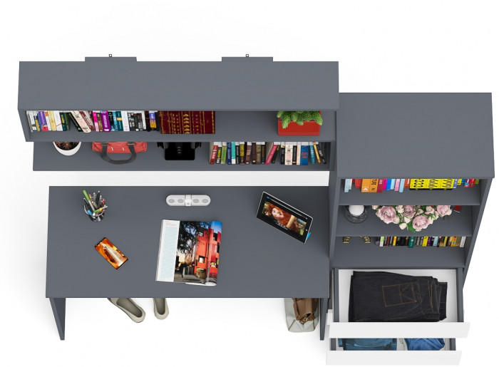 Мори письменный стол МСП1200.1 + Стеллаж МСТ600.3 + Полка 1200, графит/белый