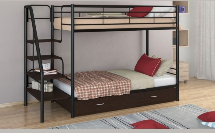 Двухъярусная кровать Толедо-Я 90, черный / Венге