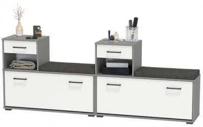 Лира ГК 2-0714+2-0714графбел Тумба под обувь, цвет графит/белый, ШхГхВ 200х33х75,5 см., универсальная сборка