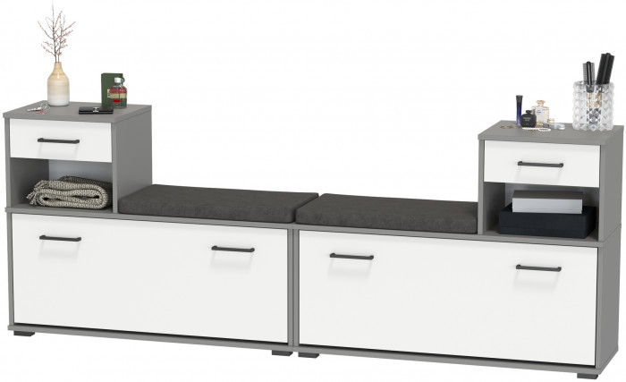 Лира ГК 2-0714+2-0714графбел Тумба под обувь, цвет графит/белый, ШхГхВ 200х33х75,5 см., универсальная сборка