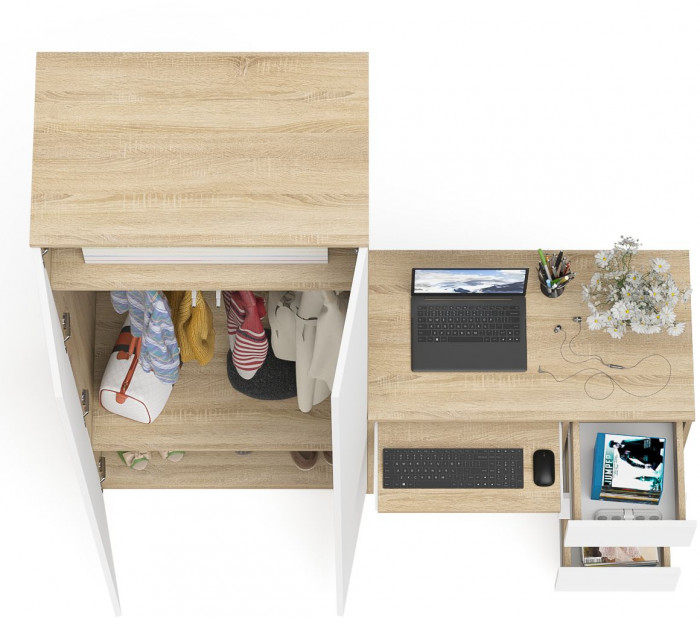 Мори Стол компьютерный МС-6 правый + Шкаф МШ800.1, цвет дуб сонома/белый, ШхГхВ 170,4х50,4х209,6 см., выдвижные ящики справа, НЕ универсальная сборка
