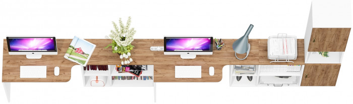 Лидер-8 Стол + Стол + Пенал, белый шагрень/крафт золото