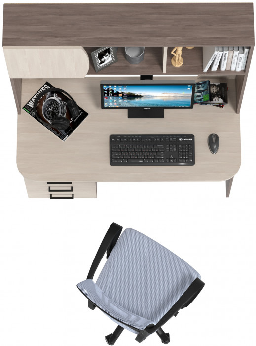 Стол 6-0606 Сигма + кресло 103 серое, цвет бодега тёмный/бодега светлый, ШхГхВ 120,5х60,5х166 см., НЕ универсальная сборка