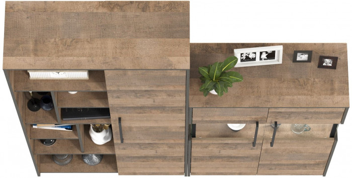 Трувор 13.206 Шкаф-стеллаж + 13.306 Комод с витриной, цвет дуб гранж песочный/интра, ШхГхВ 178,8х37х194,2 см., универсальная сборка