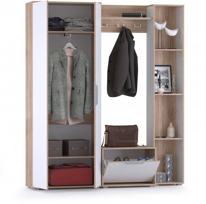 Куба Прихожая 22, цвет дуб сонома/белый премиум, ШхГхВ 182,8х38,3х210,6 см., универсальная сборка