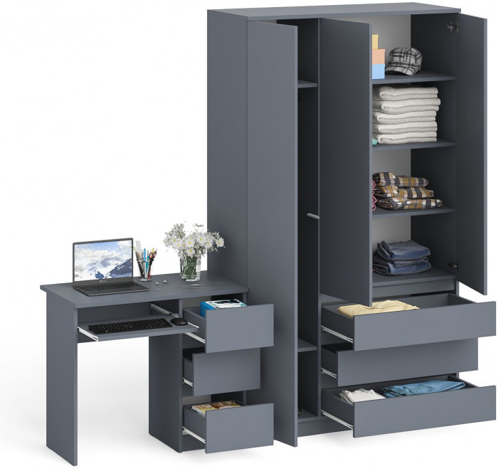 Мори компьютерный стол МС-6 правый + Шкаф МШ1200.1, графит